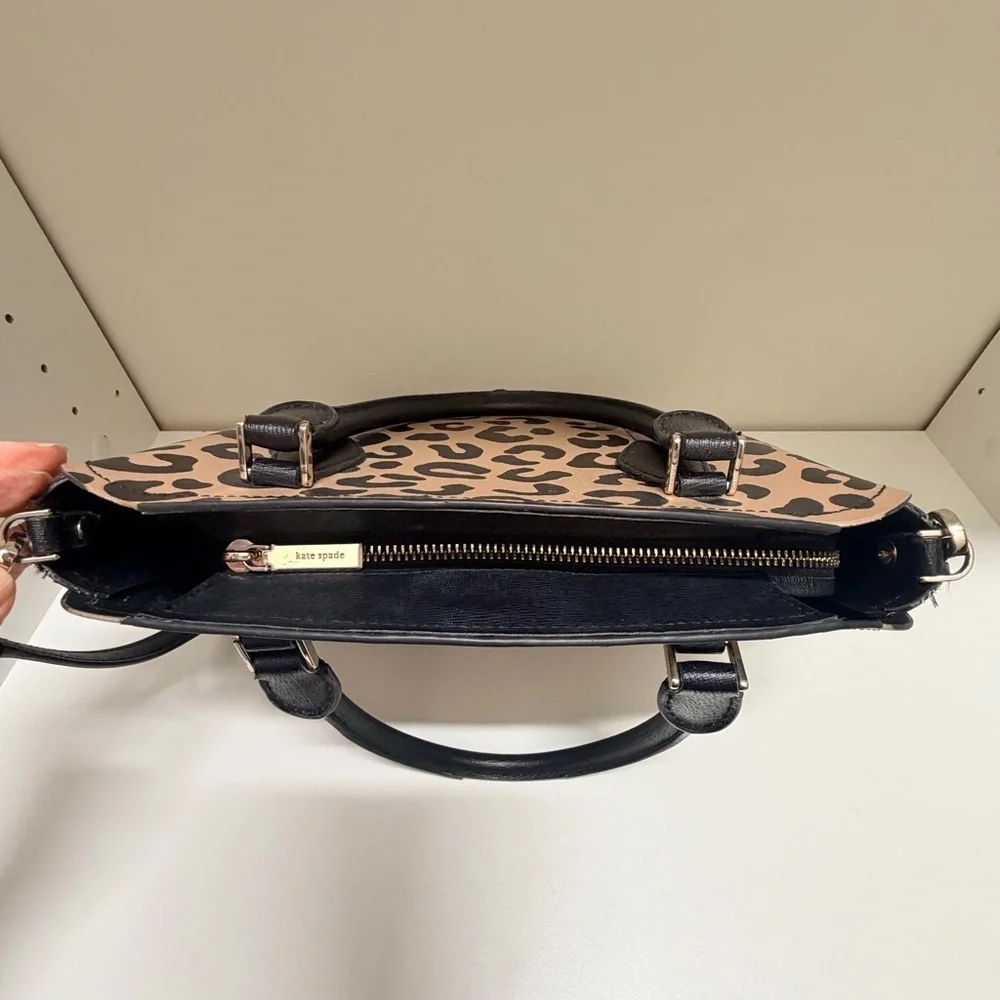 Kate Spade Darcy Graphic Leopard Small Satchel Crossbody Bag Black Trim office
